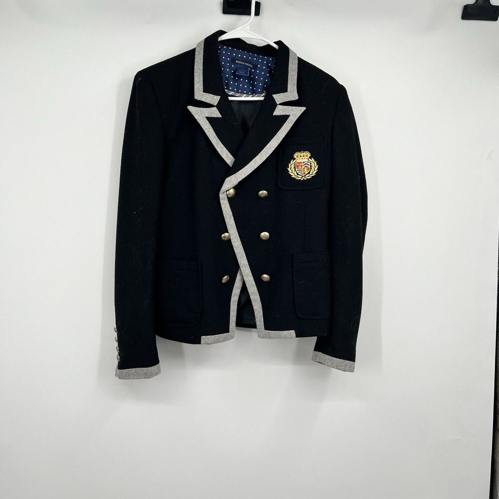 Womens Boston Proper 8 Navy Blue Academia Preppy School Blazer Patch